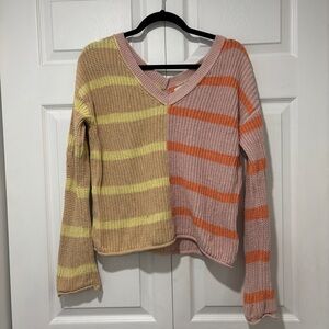 American Eagle V-Neck Colorblock Striped Knit Sweater